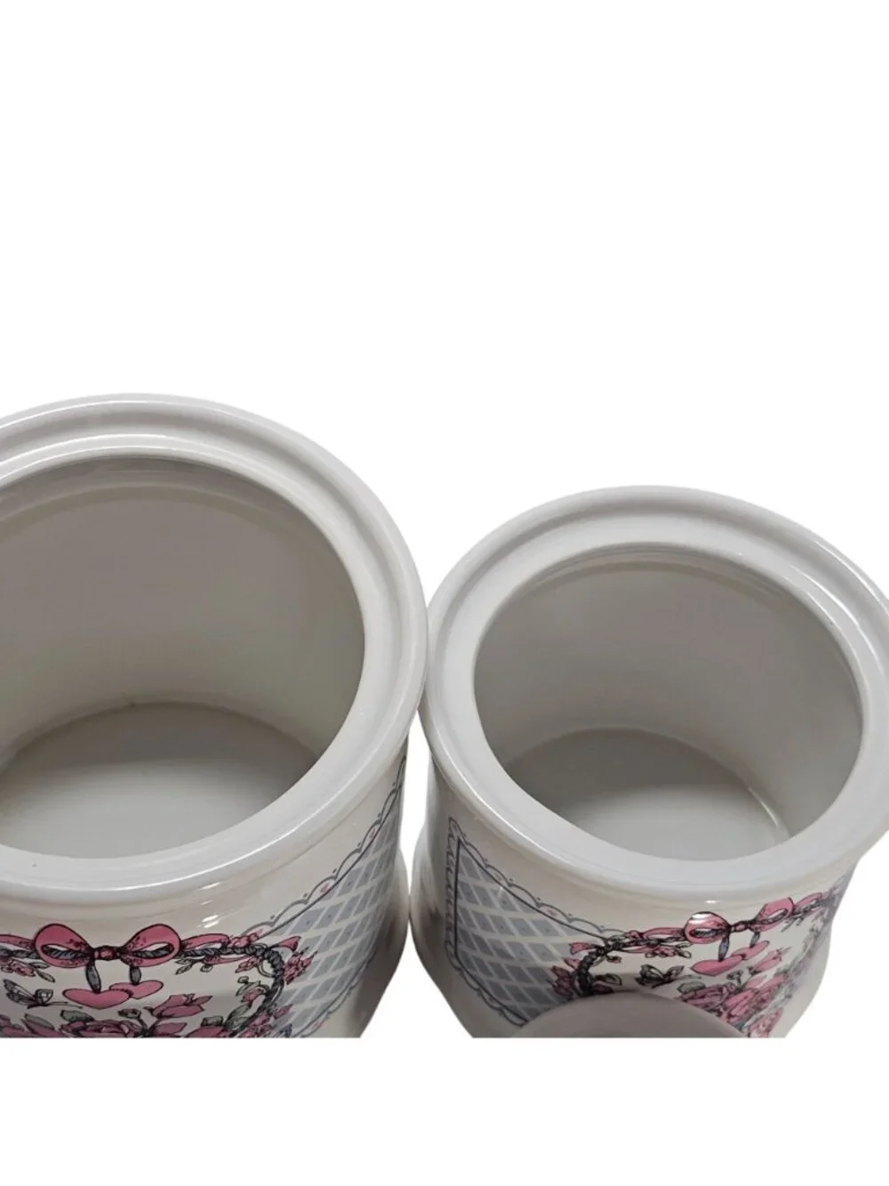 1980s Canister Set /2 Veranda Hearts Roses Basket Cottagecore vtg kitchen storag